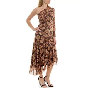 Taylor Brown Floral One Shoulder Asymmetric Dress Size 8